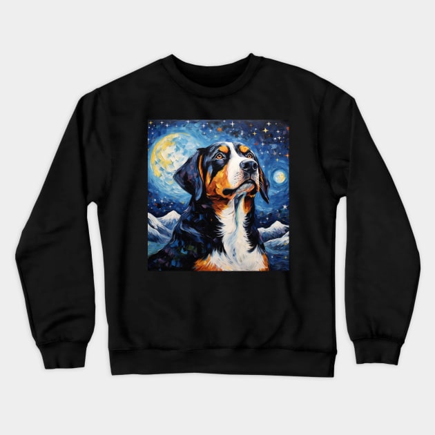 Swiss Mountain Dog Painted in The Starry Night style Crewneck Sweatshirt by NatashaCuteShop